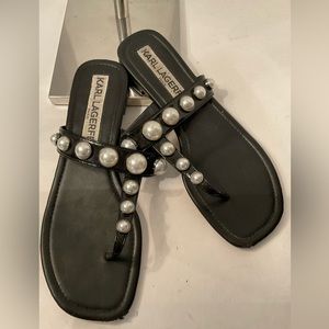 Karl Lagerfeld black leather pearl adored sandals